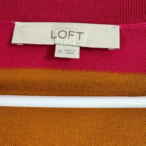 Ann Taylor Loft Size Medium Pink Mustard Button Up Cardigan Sweater Wool Blend - Picture 3 of 5